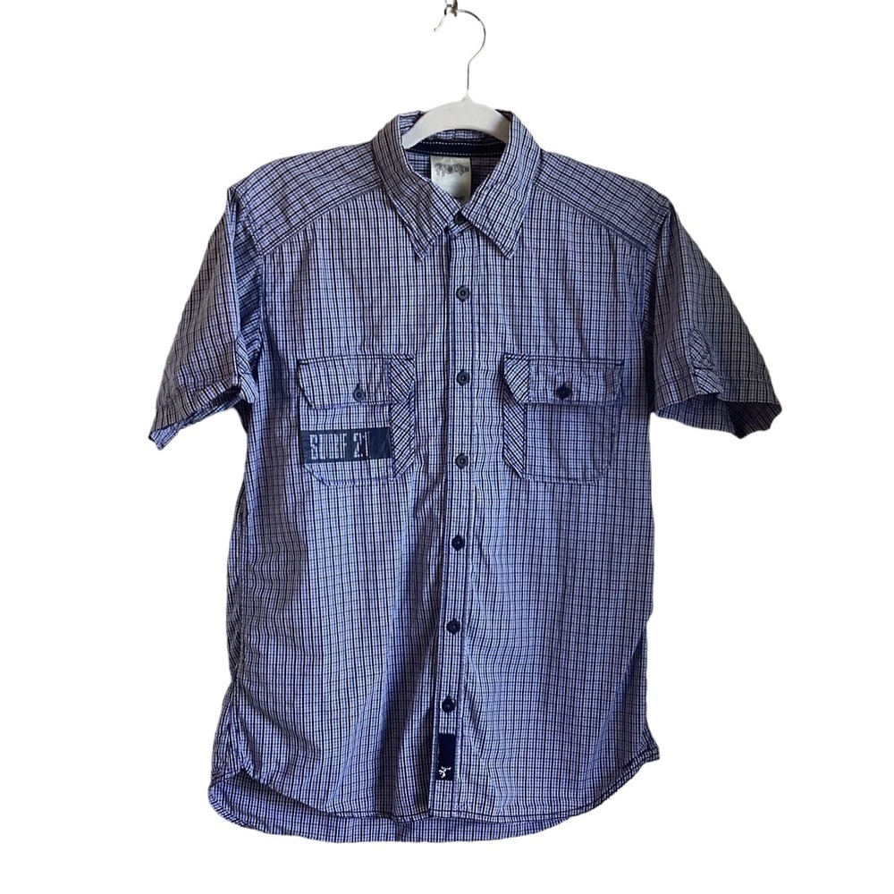 Probase Men’s Plaid Button Up Short Sleeve Slim Fit Shirt.  Size S